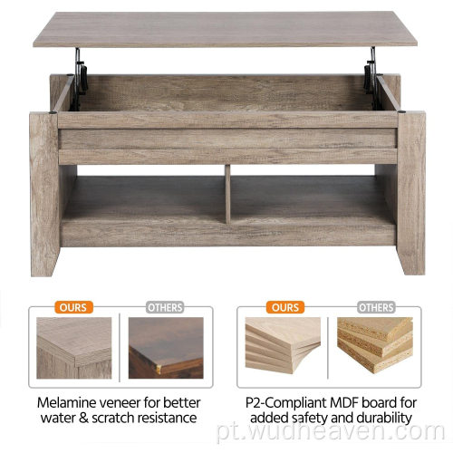 Mesa de centro superior com compartimento de armazenamento oculto